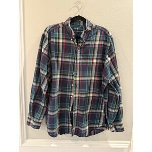 Ralph Lauren Classic Fit Button Up Green Blue Yellow Plaid Shirt Sz XL